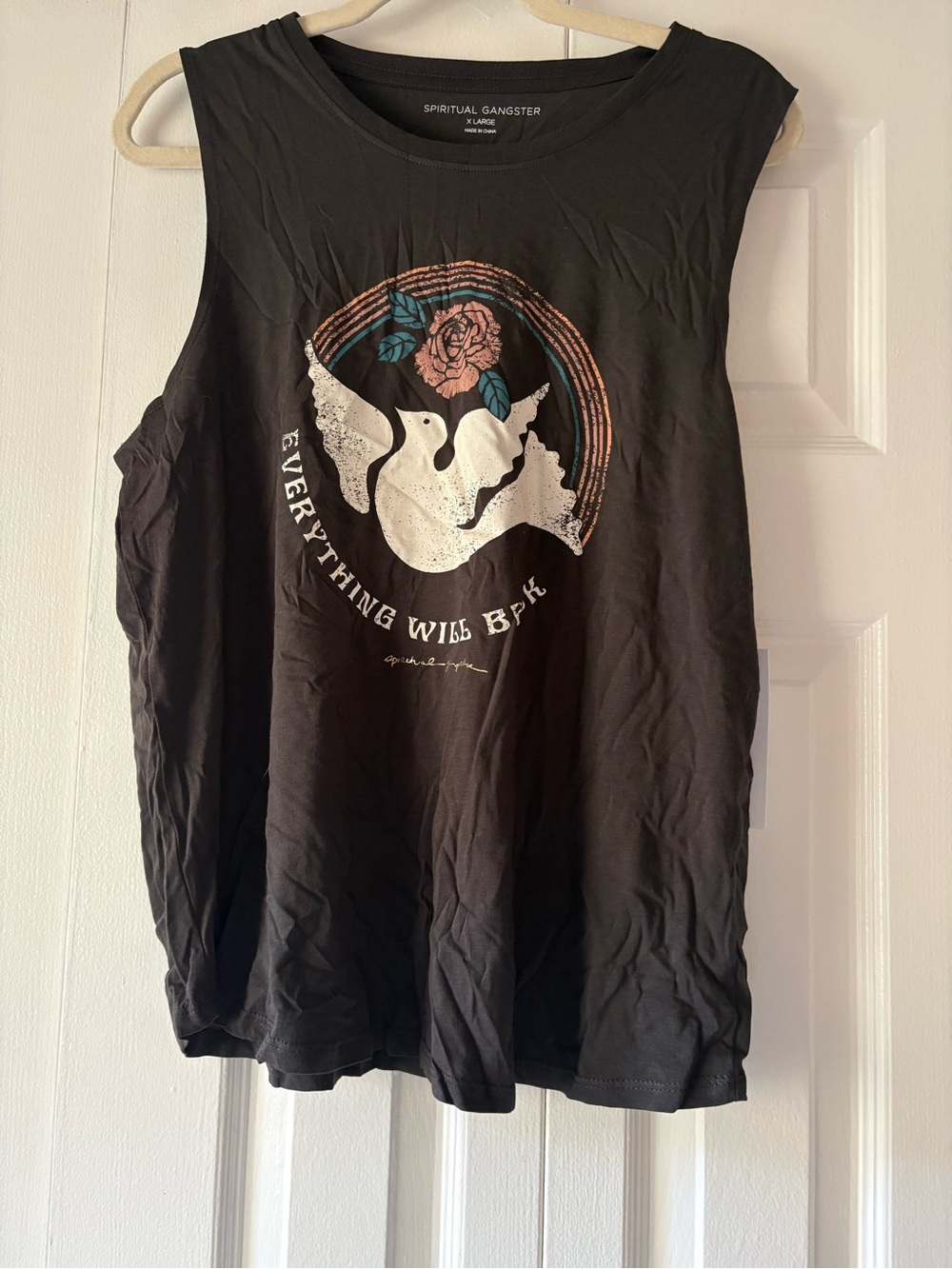 Spiritual Gangster Black Muscle Tank with Dove & Rose Graphic